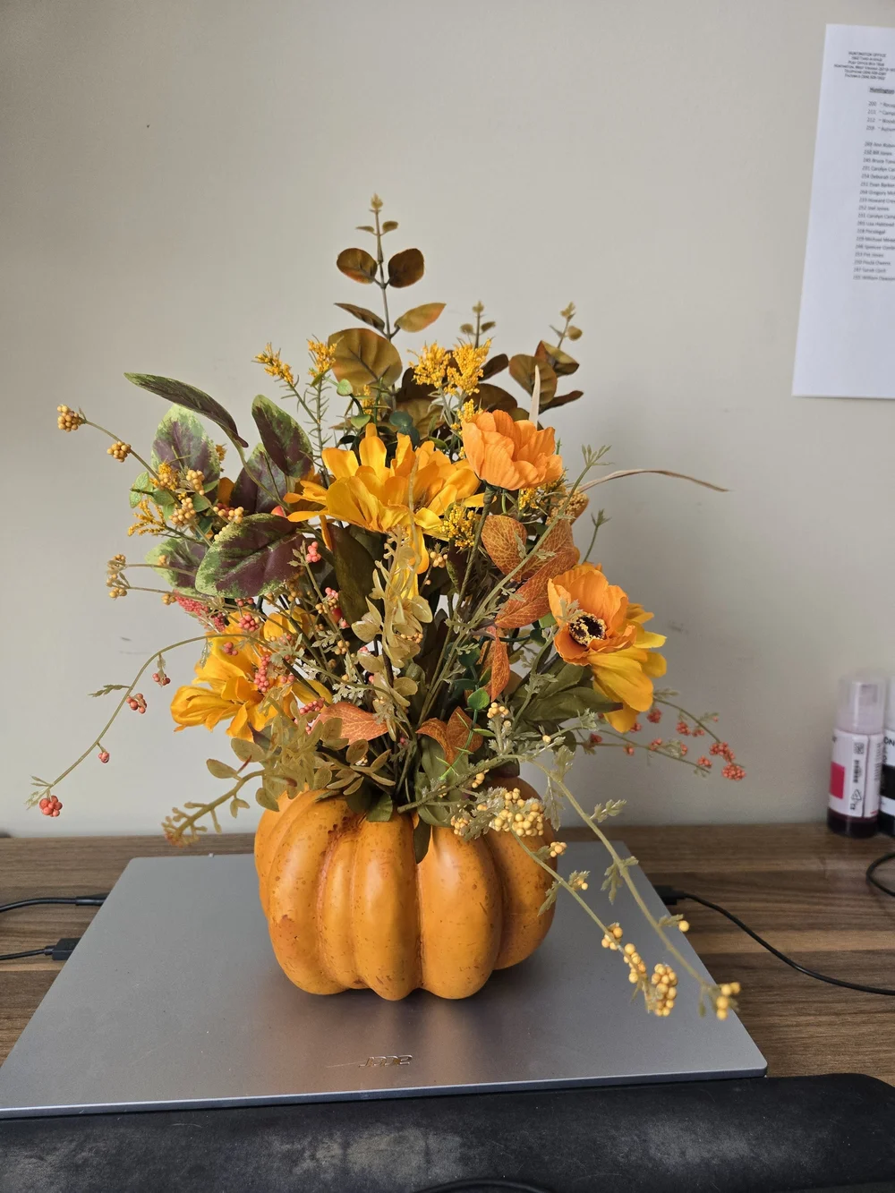 Autumn Pumpkin Floral Arrangement - Orange